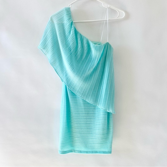 NWT Windsor Sparkly Glitter One Shoulder Sheer Flounce Bodycon Mini Dress Mint 2 - Picture 3 of 14